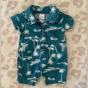 Carter’s Newborn Boy Summer Hawaiian Print Teal Button Down Romper